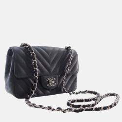 Pre Owned Chanel Black Mini Rectangular Classic Chevron Caviar Single Flap
