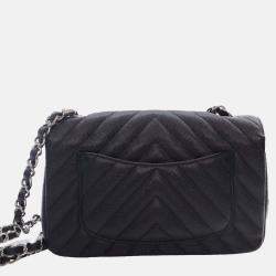 Pre Owned Chanel Black Mini Rectangular Classic Chevron Caviar Single Flap