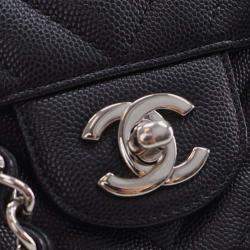 Pre Owned Chanel Black Mini Rectangular Classic Chevron Caviar Single Flap