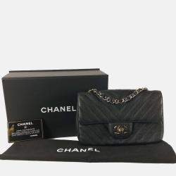 Pre Owned Chanel Black Mini Rectangular Classic Chevron Caviar Single Flap