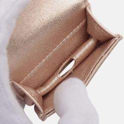 Pre Owned Chanel Gold Quilted Metallic Lambskin Round Clip On Coin Purse and Airpods Case