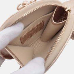 Pre Owned Chanel Gold Quilted Metallic Lambskin Round Clip On Coin Purse and Airpods Case