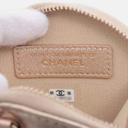 Pre Owned Chanel Gold Quilted Metallic Lambskin Round Clip On Coin Purse and Airpods Case