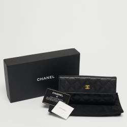 Pre Owned Chanel Black Quilted Caviar Leather Classic Flap Wallet