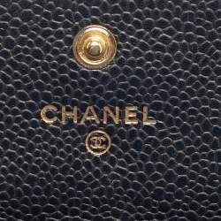 Pre Owned Chanel Black Quilted Caviar Leather Classic Flap Wallet