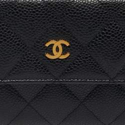 Pre Owned Chanel Black Quilted Caviar Leather Classic Flap Wallet