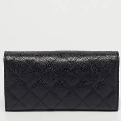 Pre Owned Chanel Black Quilted Caviar Leather Classic Flap Wallet
