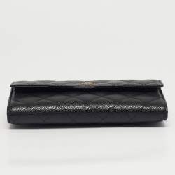 Pre Owned Chanel Black Quilted Caviar Leather Classic Flap Wallet