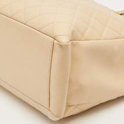 Pre Owned Chanel Beige Quilted Caviar Leather GST Shopper Tote