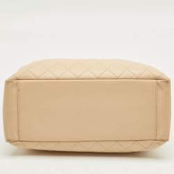Pre Owned Chanel Beige Quilted Caviar Leather GST Shopper Tote