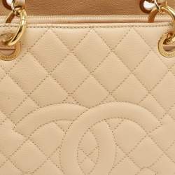 Pre Owned Chanel Beige Quilted Caviar Leather GST Shopper Tote