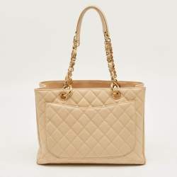 Pre Owned Chanel Beige Quilted Caviar Leather GST Shopper Tote