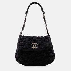 Pre Owned Chanel Black Paris Moscou Bubble Quilted Velvet Flap