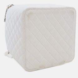Pre Owned Chanel White Large Quilted Lambskin Top Handle Jewelry Box With Chain