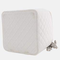 Pre Owned Chanel White Large Quilted Lambskin Top Handle Jewelry Box With Chain
