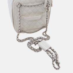 Pre Owned Chanel White Large Quilted Lambskin Top Handle Jewelry Box With Chain