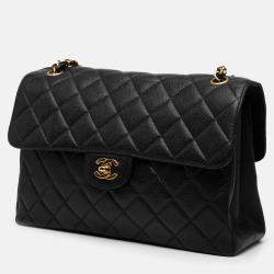 Pre Owned Chanel Black Jumbo Quilted Caviar Double Sided Flap