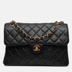 Pre Owned Chanel Black Jumbo Quilted Caviar Double Sided Flap
