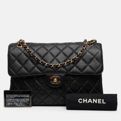 Pre Owned Chanel Black Jumbo Quilted Caviar Double Sided Flap