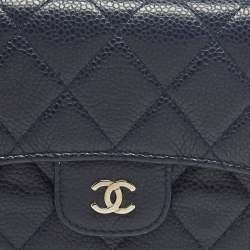 Pre Owned Chanel Navy Blue Quilted Caviar Leather Classic L Trifold Wallet