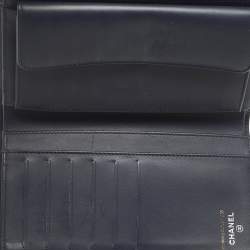 Pre Owned Chanel Navy Blue Quilted Caviar Leather Classic L Trifold Wallet