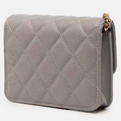Pre Owned Chanel Grey CC Quilted Caviar Miss Coco Clutch With Chain