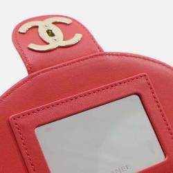 Pre Owned Chanel Red Small Quilted Lambskin Resin Elegant Chain Tubular Vanity Case