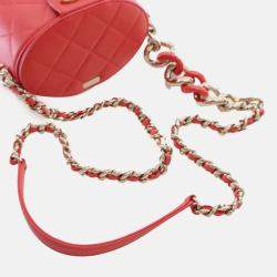 Pre Owned Chanel Red Small Quilted Lambskin Resin Elegant Chain Tubular Vanity Case