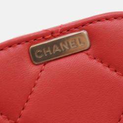 Pre Owned Chanel Red Small Quilted Lambskin Resin Elegant Chain Tubular Vanity Case