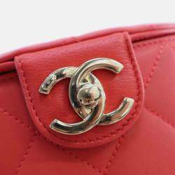 Pre Owned Chanel Red Small Quilted Lambskin Resin Elegant Chain Tubular Vanity Case