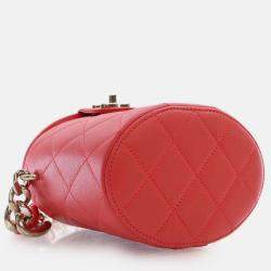 Pre Owned Chanel Red Small Quilted Lambskin Resin Elegant Chain Tubular Vanity Case