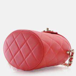 Pre Owned Chanel Red Small Quilted Lambskin Resin Elegant Chain Tubular Vanity Case