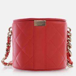 Pre Owned Chanel Red Small Quilted Lambskin Resin Elegant Chain Tubular Vanity Case