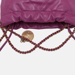 Pre Owned Chanel Purple Mini Shiny Calfskin 22 Handbag