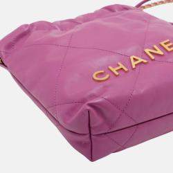 Pre Owned Chanel Purple Mini Shiny Calfskin 22 Handbag
