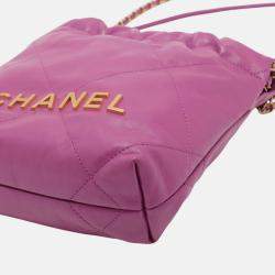 Pre Owned Chanel Purple Mini Shiny Calfskin 22 Handbag