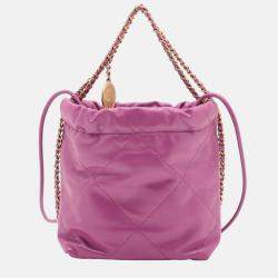 Pre Owned Chanel Purple Mini Shiny Calfskin 22 Handbag