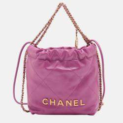 Pre Owned Chanel Purple Mini Shiny Calfskin 22 Handbag