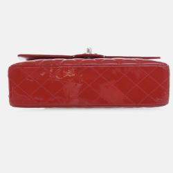 Pre Owned Chanel Red Medium Classic Patent Double Flap