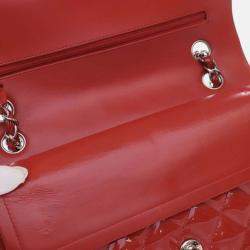 Pre Owned Chanel Red Medium Classic Patent Double Flap