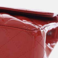 Pre Owned Chanel Red Medium Classic Patent Double Flap