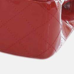 Pre Owned Chanel Red Medium Classic Patent Double Flap