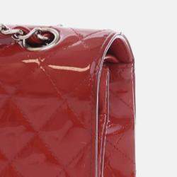 Pre Owned Chanel Red Medium Classic Patent Double Flap