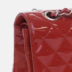 Pre Owned Chanel Red Medium Classic Patent Double Flap