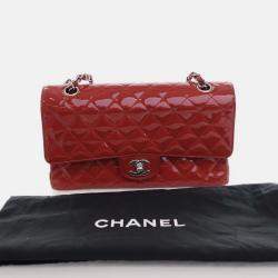 Pre Owned Chanel Red Medium Classic Patent Double Flap