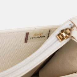 Pre Owned Chanel White Quilted Caviar Boy Wallet on Chain