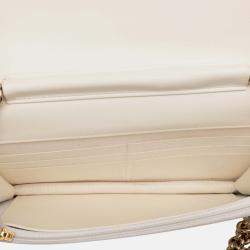 Pre Owned Chanel White Quilted Caviar Boy Wallet on Chain