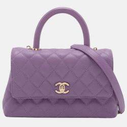 Pre Owned Chanel Purple Mini Caviar Coco Top Handle Bag