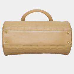 Pre Owned Chanel Beige Leather Vintage Chocolate Bar Drum Bag