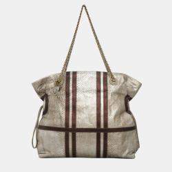 Pre Owned Chanel Brown Metallic Python Leather Taj Mahal Drawstring Bag